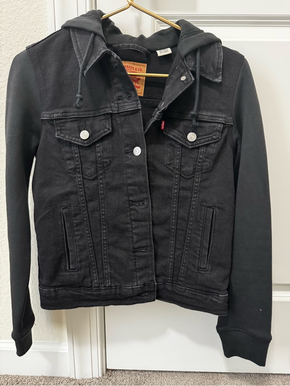 Women’s Levi's Black Hooded Mixed-Media Denim Jacket